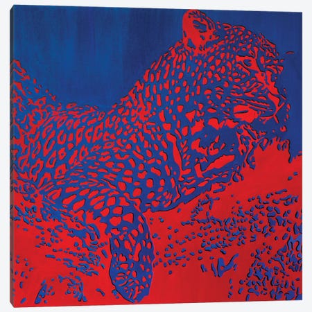 Red Leopard On Blue Canvas Print #SOV101} by Svetlana Saratova Canvas Art Print