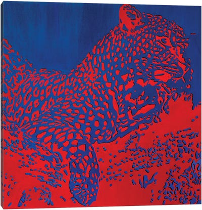 Red Leopard On Blue Canvas Art Print - Leopard Art