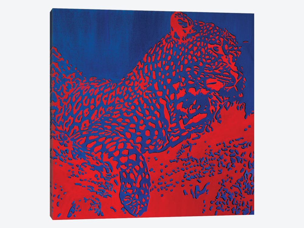 Red Leopard On Blue by Svetlana Saratova 1-piece Canvas Print