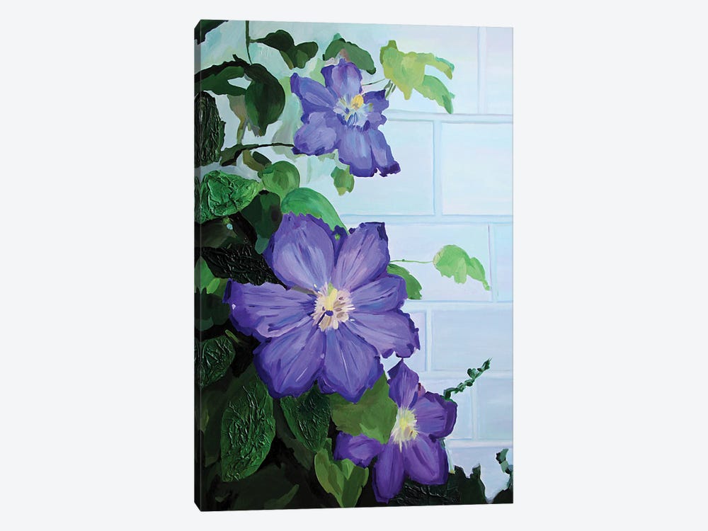 Clematis Flowers Along A Brick Wall by Svetlana Saratova 1-piece Canvas Artwork
