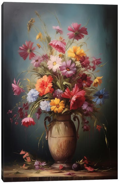 Bouquet Of Flowers In A Vase I Canvas Art Print - Pottery Still Life