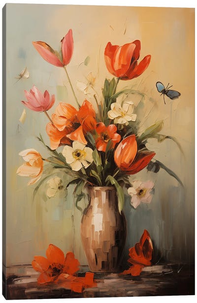 Bouquet Of Flowers In A Vase III Canvas Art Print - Pottery Still Life