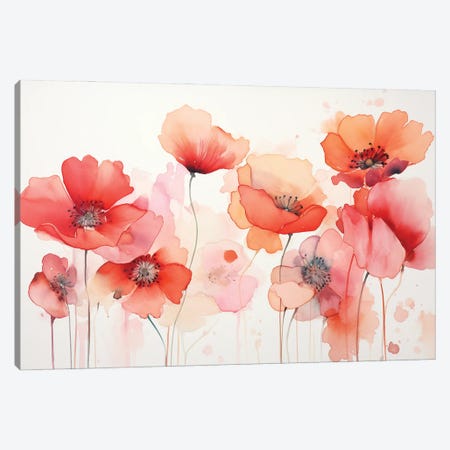 Red Poppies. Watercolor Canvas Print #SOV199} by Svetlana Saratova Canvas Artwork