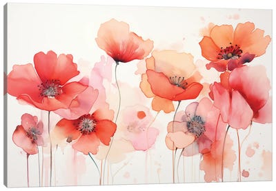 Red Poppies. Watercolor Canvas Art Print - Poppy Art