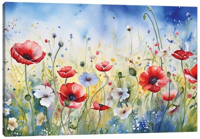 Poppies And Daisies III Canvas Art Print - Poppy Art
