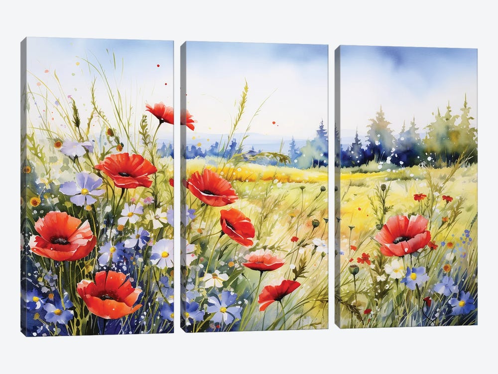 Poppy Field by Svetlana Saratova 3-piece Canvas Art Print