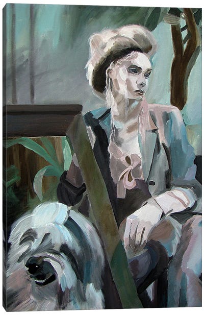 Lady With A Dog For A Walk Canvas Art Print - Svetlana Saratova