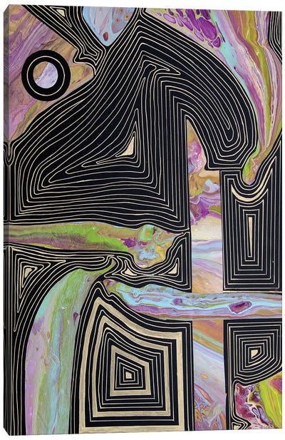Metamorphosis, Golden Lines Collage I Canvas Art Print - Gold & Pink Art