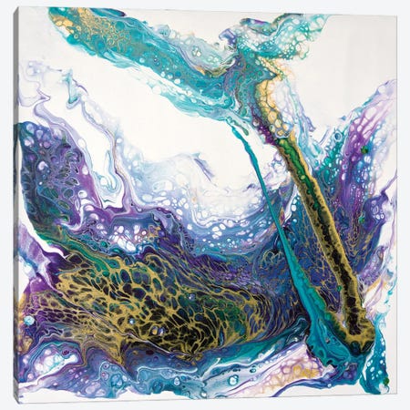 Lilac Turquoise With Gold Abstraction Canvas Print #SOV78} by Svetlana Saratova Canvas Art
