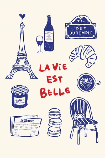 Canvas Print: La Vie Est Belle - Paris Poster by Rio Soley