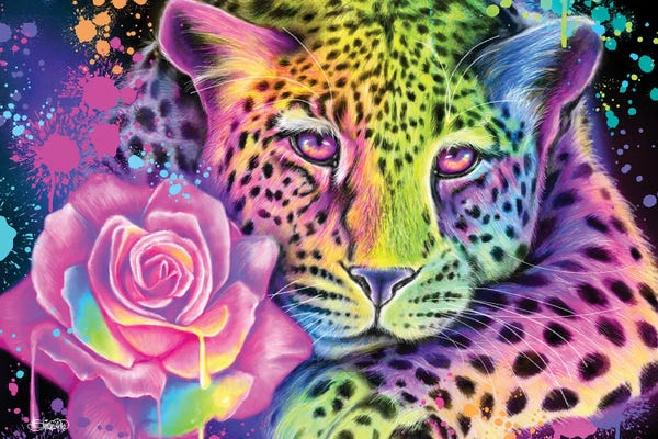 Leopards: Neon Rainbow Leopard by Sheena Pike