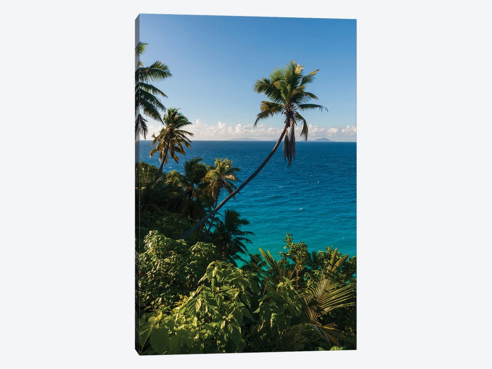 A High Angle View Of Palm Trees And Tropical Vegetation On A Beach In The Indian Ocean. Fregate Island, Seychelles. by Sergio Pitamitz 1-piece Canvas Print