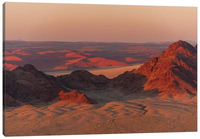 Light Illuminates The Naukluft Mountains And Namib Desert At Sunrise. Namib Naukluft Park, Namibia. Canvas Art Print