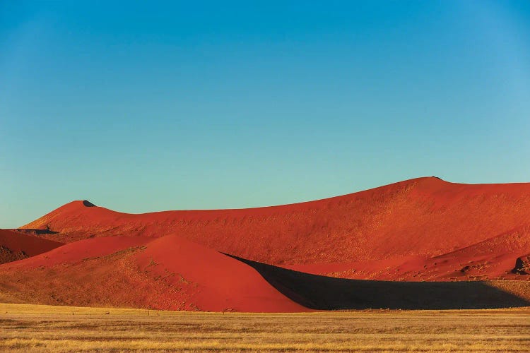 Red Sand Dunes Against A Bright Blue Sky In The Sossusvlei. Namib Naukluft Park, Namib Desert, Namibia.