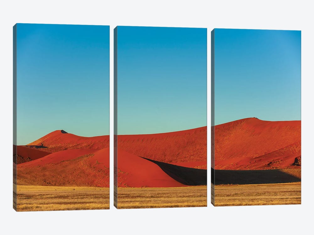 Red Sand Dunes Against A Bright Blue Sky In The Sossusvlei. Namib Naukluft Park, Namib Desert, Namibia. by Sergio Pitamitz 3-piece Canvas Print