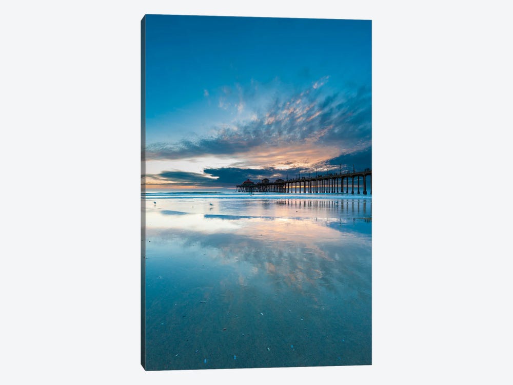 The Huntington Beach Pier And Reflections On The Wet Beach At Sunset. Huntington Beach, California. by Sergio Pitamitz 1-piece Canvas Art Print