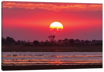 A Colorful Sunset Along The Banks Of The Chobe River, Chobe National Park, Kasane, Botswana. Canvas Art Print