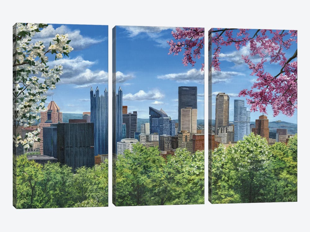 Pittsburgh In Bloom by Steph Moraca 3-piece Canvas Art