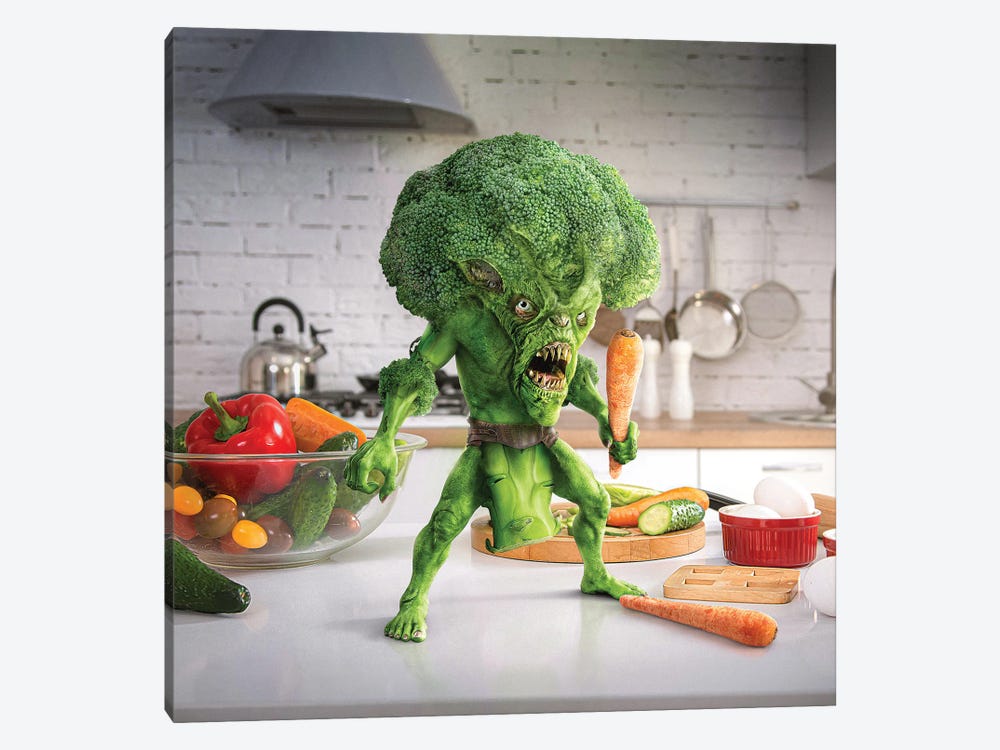 Tiny Kitchen Monster: Broccoli by spielsinn design 1-piece Canvas Art