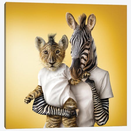 Lioncub & Zebra Canvas Print #SPS30} by spielsinn design Canvas Artwork
