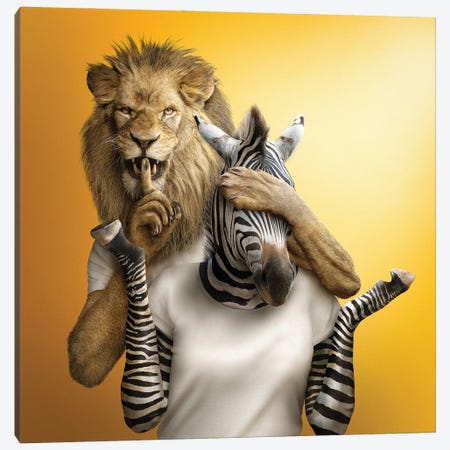 Lion & Zebra Canvas Print #SPS31} by spielsinn design Canvas Wall Art