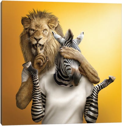 Lion & Zebra Canvas Art Print