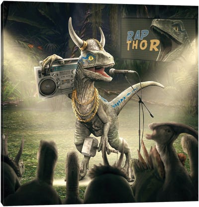 Rap Thor Canvas Art Print - Dinosaur Art