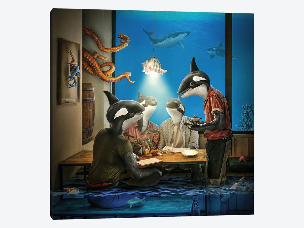 Whale Pub by spielsinn design 1-piece Canvas Wall Art