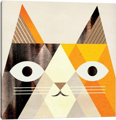 Calico Cat Canvas Art Print - Mid-Century Modern Animals