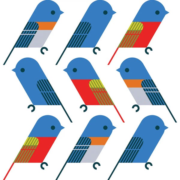 Mid-Century Modern Animals: 9 Buntings by Scott Partridge