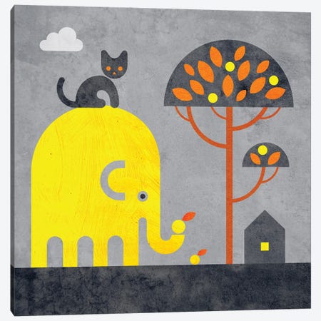 Elephant And Cat Canvas Print #SPT37} by Scott Partridge Canvas Artwork
