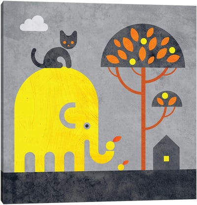 Elephant And Cat Canvas Art Print - Scott Partridge