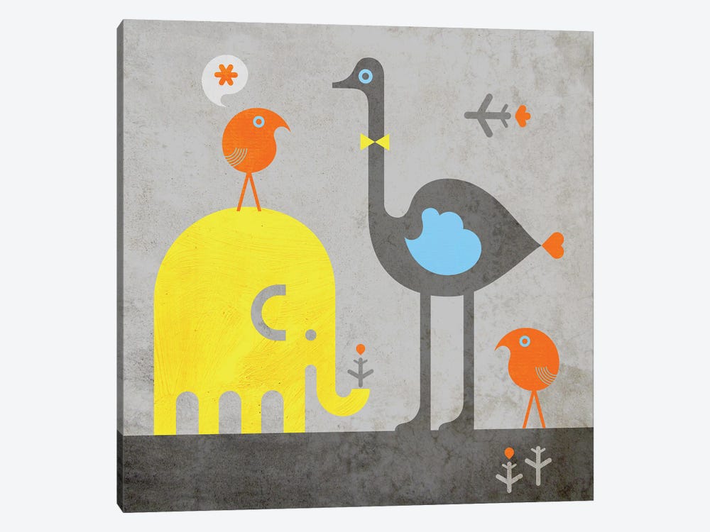 Elephant And Ostrich by Scott Partridge 1-piece Canvas Wall Art