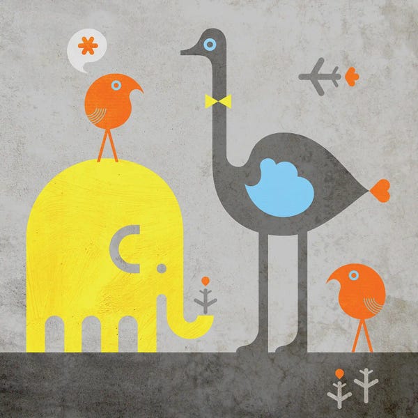 Mid-Century Modern Animals: Elephant And Ostrich by Scott Partridge