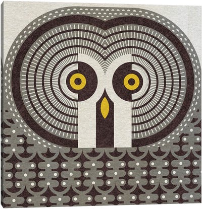 Great Grey Owl Canvas Art Print - Mid-Century Modern Animals
