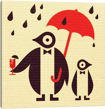 Penguins In The Rain Canvas Art Print - Scott Partridge