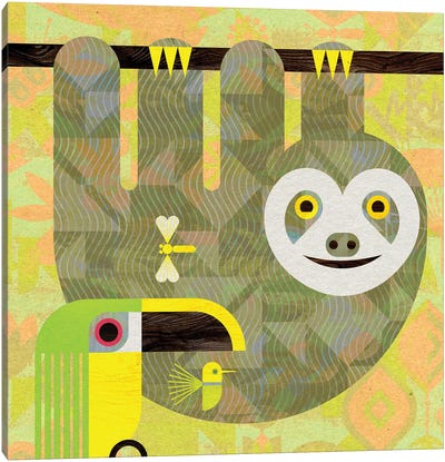 Sloth And Toucanet Canvas Art Print - Sloth Art