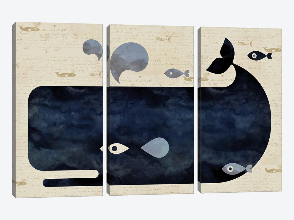 Whale On Whaler's Log by Scott Partridge 3-piece Canvas Wall Art