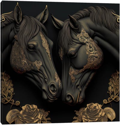 Gilded Love, Horses Canvas Art Print - Spacescapes