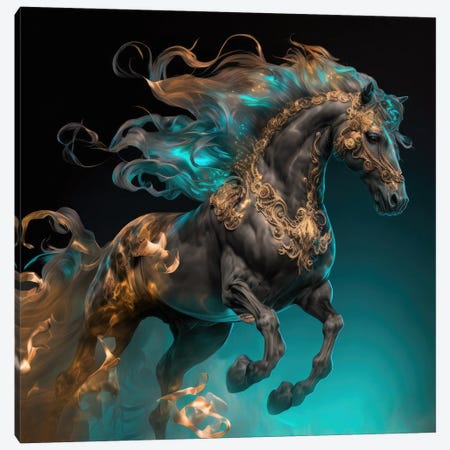 Gold Fire Stallion Canvas Print #SPU15} by Spacescapes Art Print