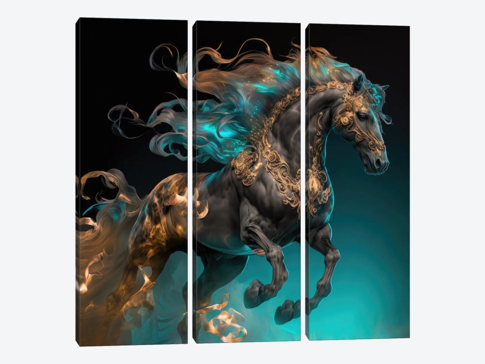 Gold Fire Stallion by Spacescapes 3-piece Canvas Art Print