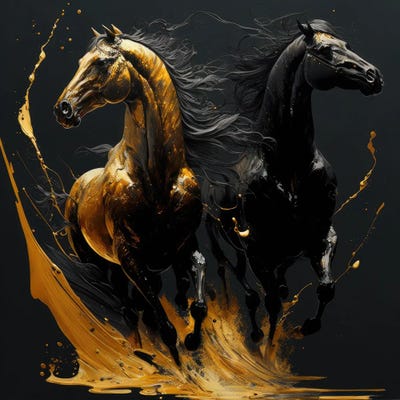Golden Alliance, Horses by Spacescapes multi panel art