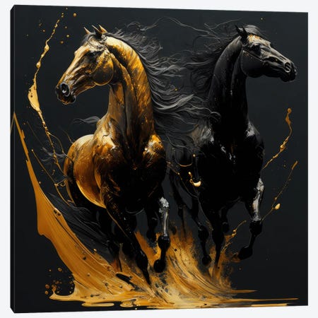 Golden Alliance, Horses Canvas Print #SPU16} by Spacescapes Art Print