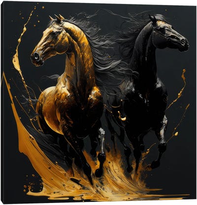 Golden Alliance, Horses Canvas Art Print - Spacescapes