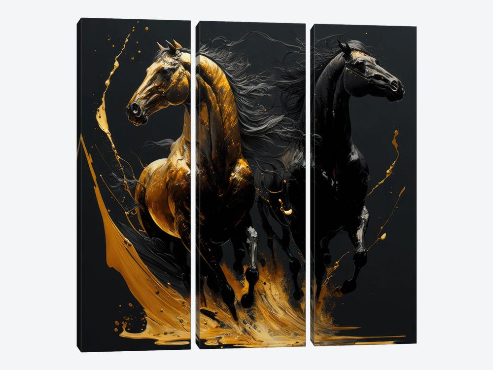 Golden Alliance, Horses by Spacescapes 3-piece Canvas Artwork