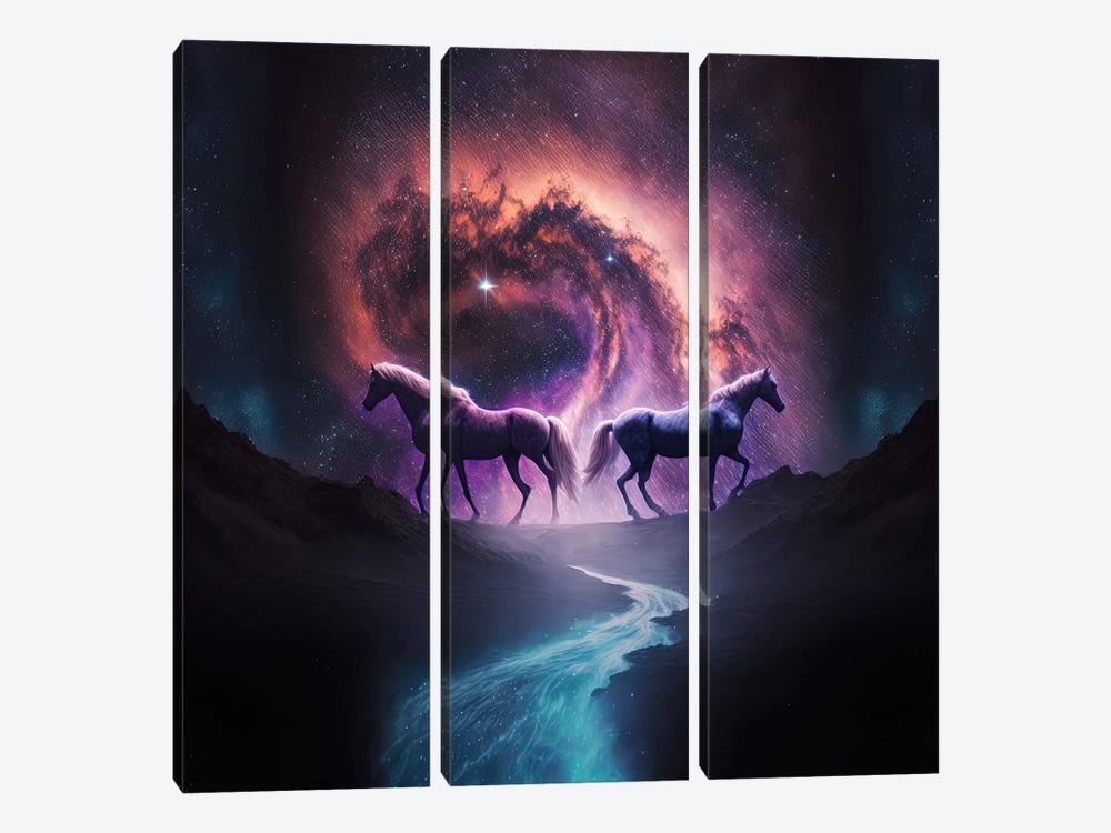 Planet Of The Stars, Horses by Spacescapes 3-piece Canvas Print