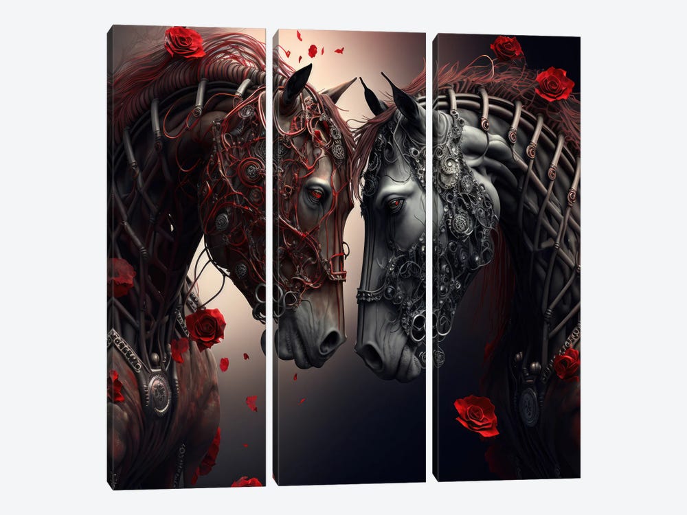 Red Petal Alliance, Horses by Spacescapes 3-piece Canvas Art Print