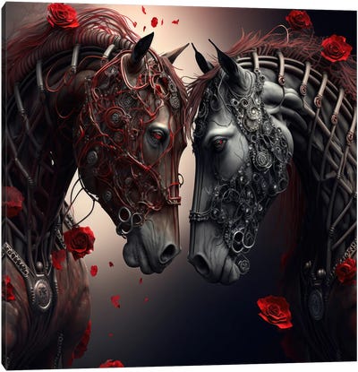 Red Petal Alliance, Horses Canvas Art Print - Spacescapes