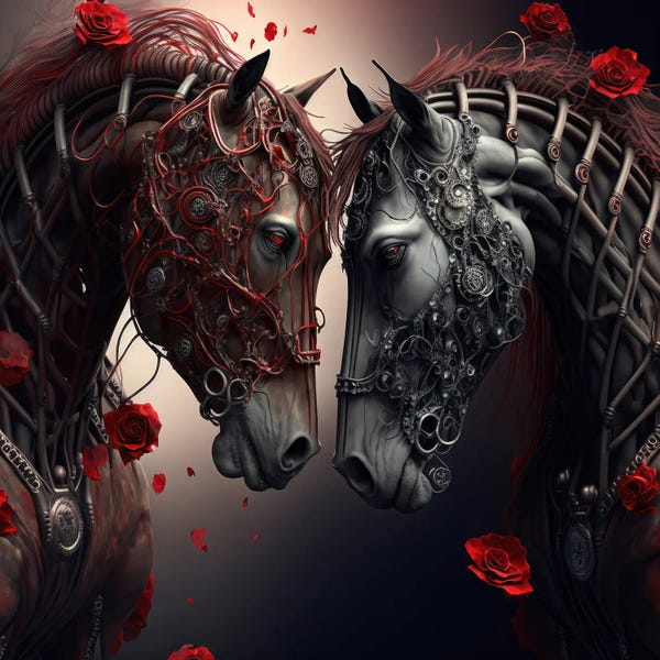 Fine Art Print: Red Petal Alliance, Horses by Spacescapes