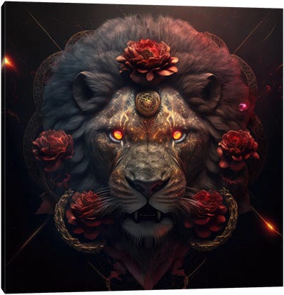 Crimson Lion Pride Canvas Art Print - Spacescapes